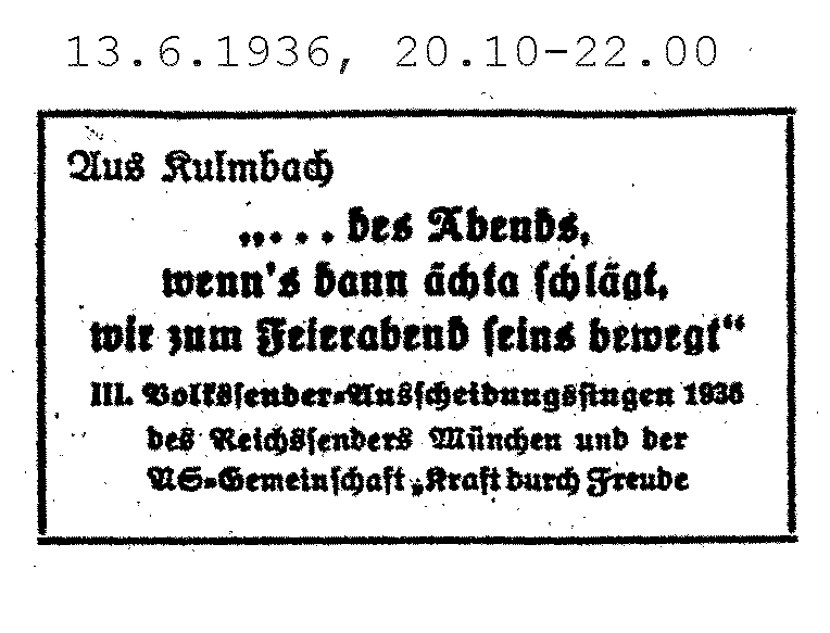 Eintrag in der Rundfunk- Zeitung für den 13. Juni 1936