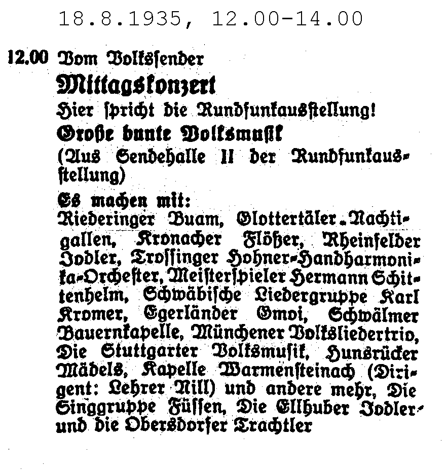 Eintrag in der Rundfunk-Zeitung für den 18. August 1935