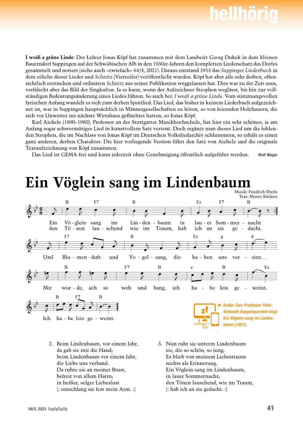 Ein Vöglein sang im Lindenbaum [1]